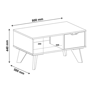 Mesa de centro VIPPER - 1 cajón y 1 hueco - nogal y blanco - 80x50x44cm