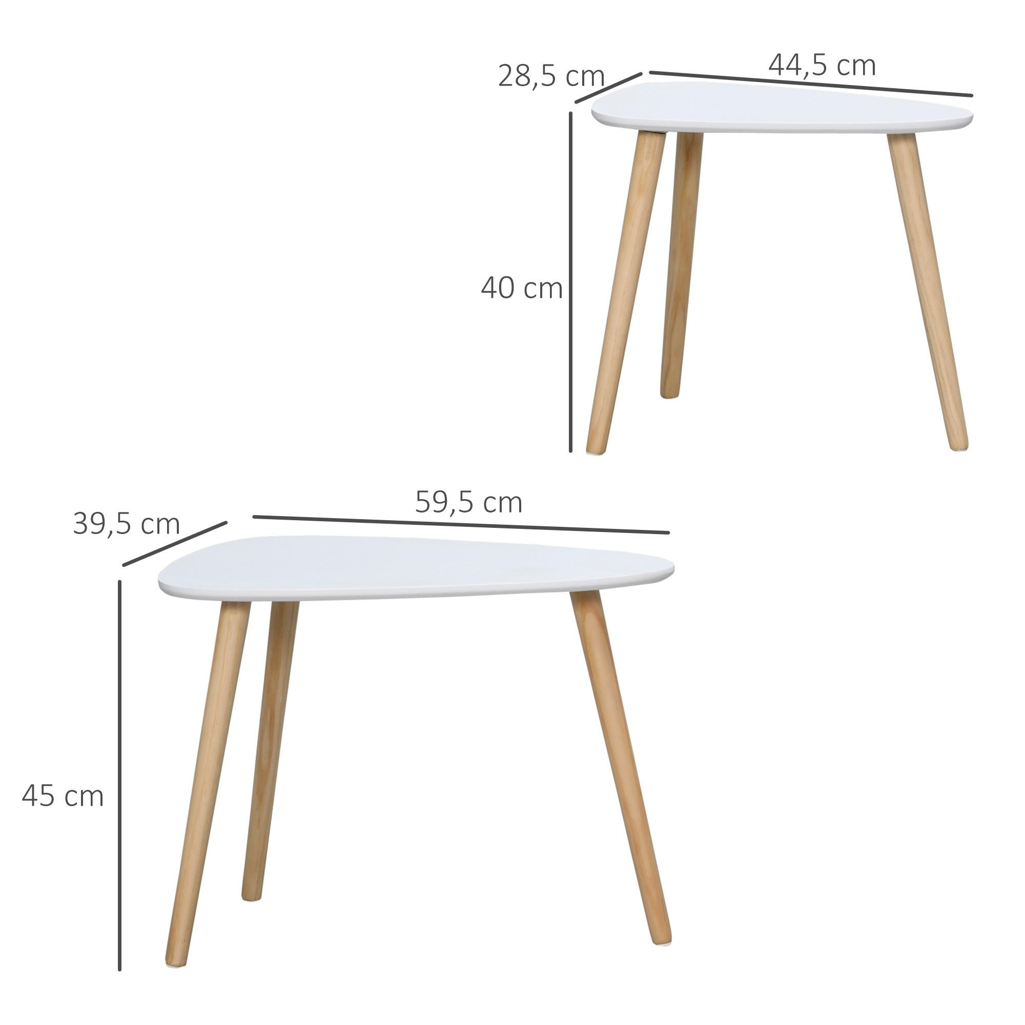 Lot de 2 tables basses gigognes design scandinave bicolore bois clair blanc pieds effilés bois de pin