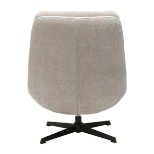 Fauteuil pivotant en tissu effet velours texturé beige et métal noir LOMI