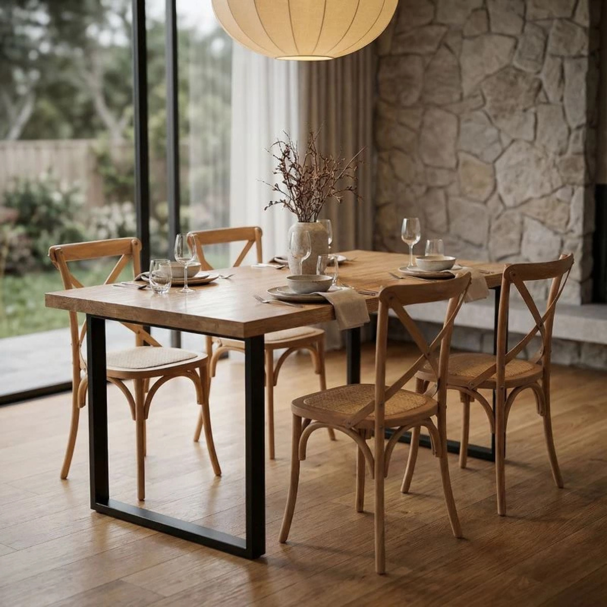 Mesa de comedor Natural Roble salvaje - Negro