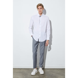Camicia Uomo 1 Bottone Button Down Slim Popeline Stretch Unito Bianco