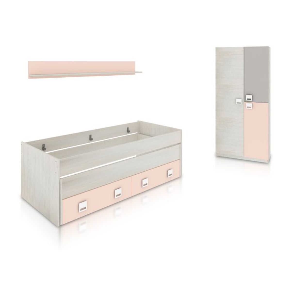 Dormitorio juvenil Kenia Plus Blanco Alpes - Rosa y Gris