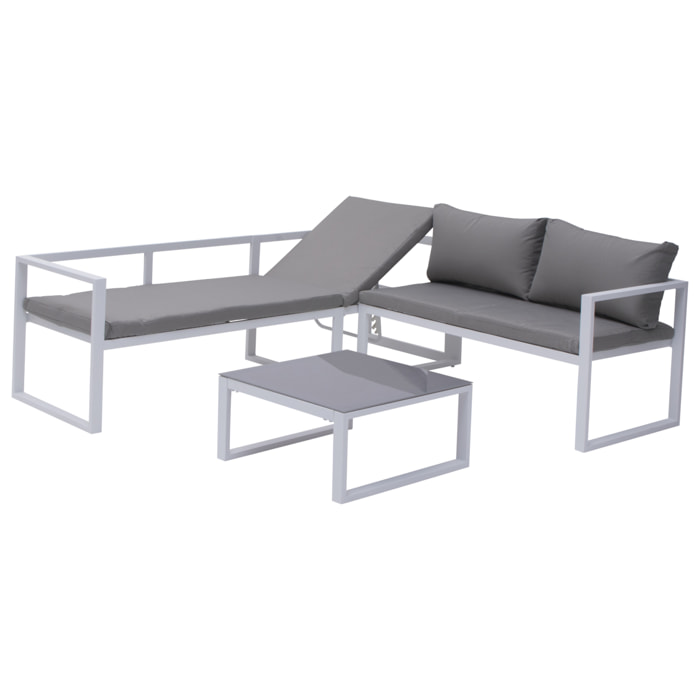Salon de jardin modulable IBIZA en tissu gris 4 places - aluminium blanc