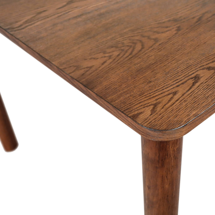 Table à manger rectangulaire bois d'hévéa et placage chêne noyer 6 places - 180 x 100 x 75 cm - Solene