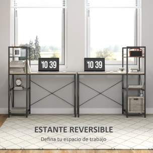 Escritorio con Estantería Reversible Industrial Escritorio con Marco de Acero Mesa de Estudio para Oficina Dormitorio 110x53x115,5 cm Roble y Negro