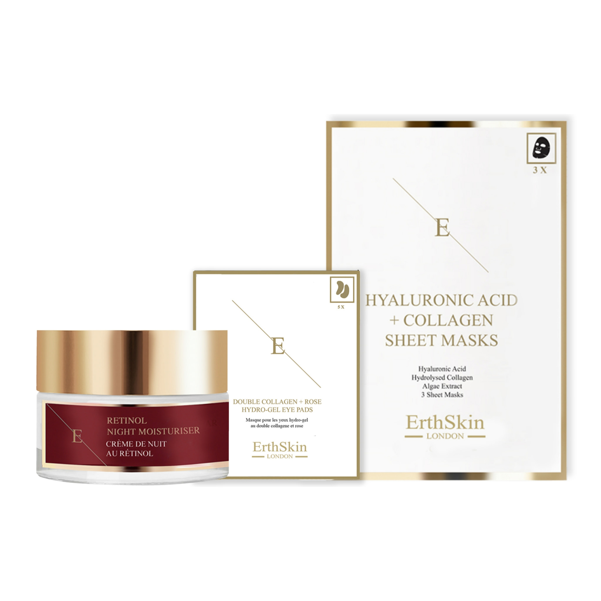 Crema hidratante de noche con retinol + almohadillas para ojos + mascarilla de colágeno