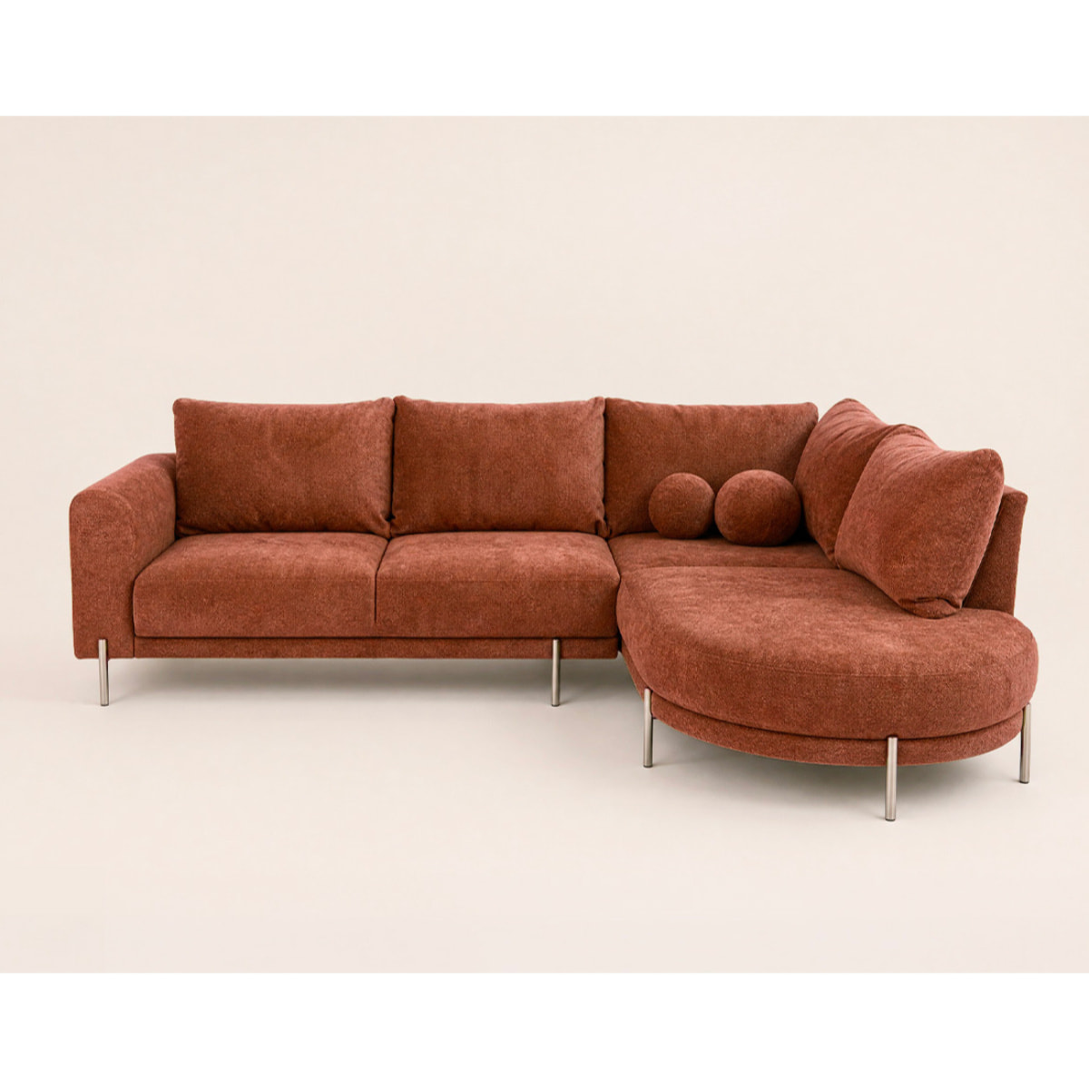 Gabin - Canapé d'angle droit 5 places en velours texturé - Terracotta