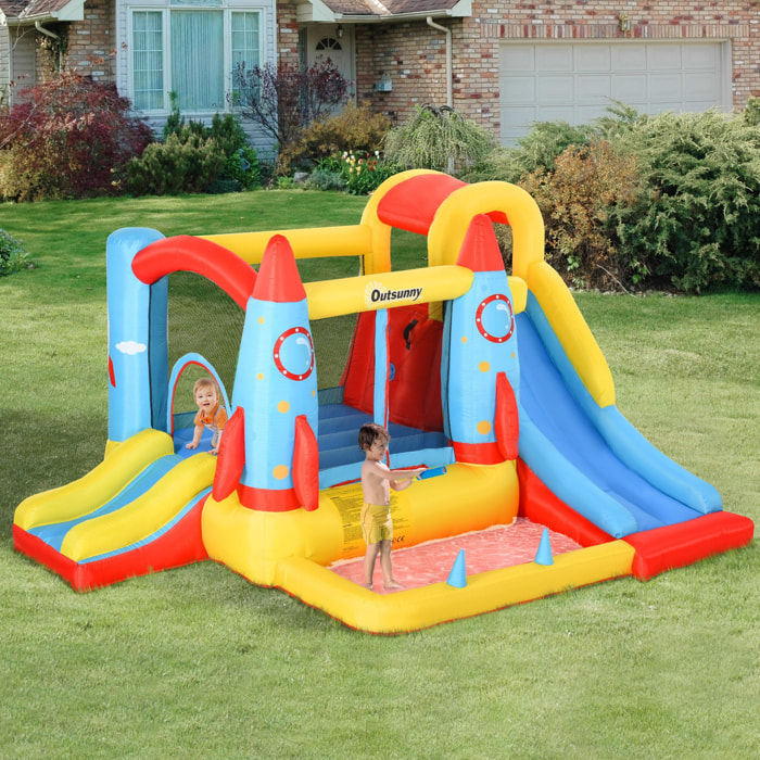 Castillo Hinchable con 2 Toboganes Cama de Salto y Piscina para Niños +3 Años con Inflador y Bolsa de Transporte para Interior Exterior 330x265x185 cm Multicolor