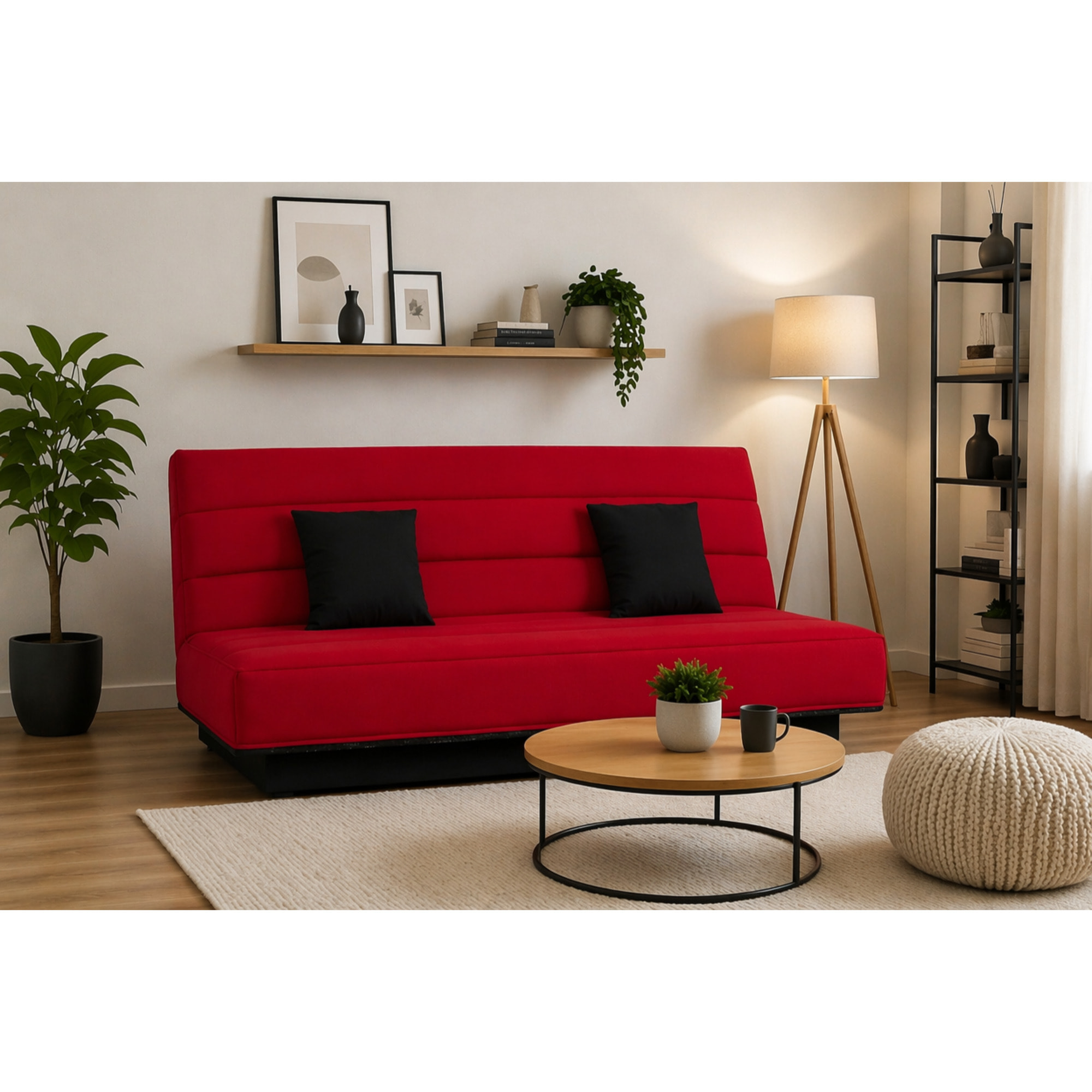 Canapé convertible Melissa, matelas Simmons, 120 x 190 cm, 2 coussins offerts, rouge