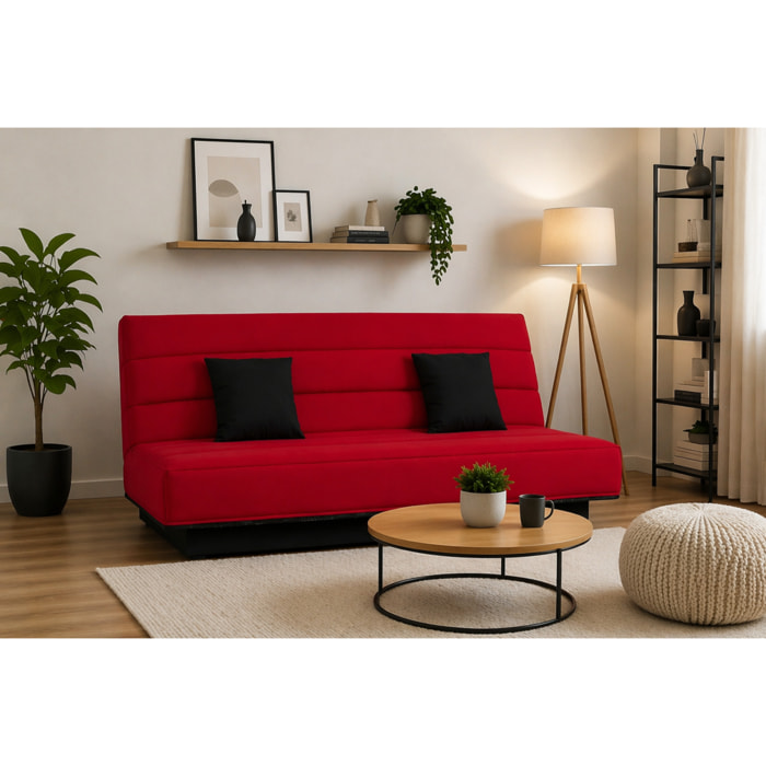 Canapé convertible Melissa, matelas Simmons, 120 x 190 cm, 2 coussins offerts, rouge