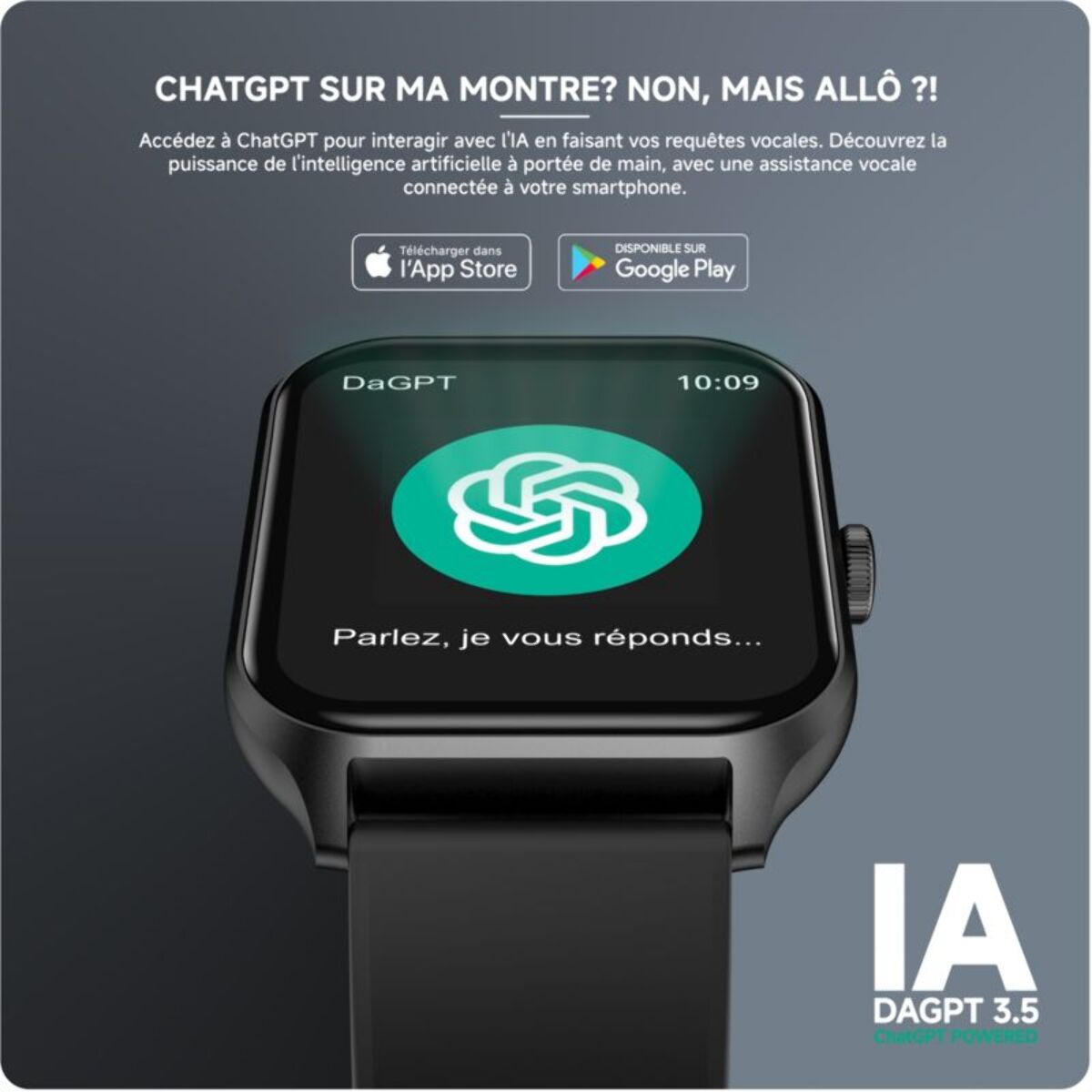 Montre connectée ECHO Rainbow Pro S Noir Silicone + Gris Nylon