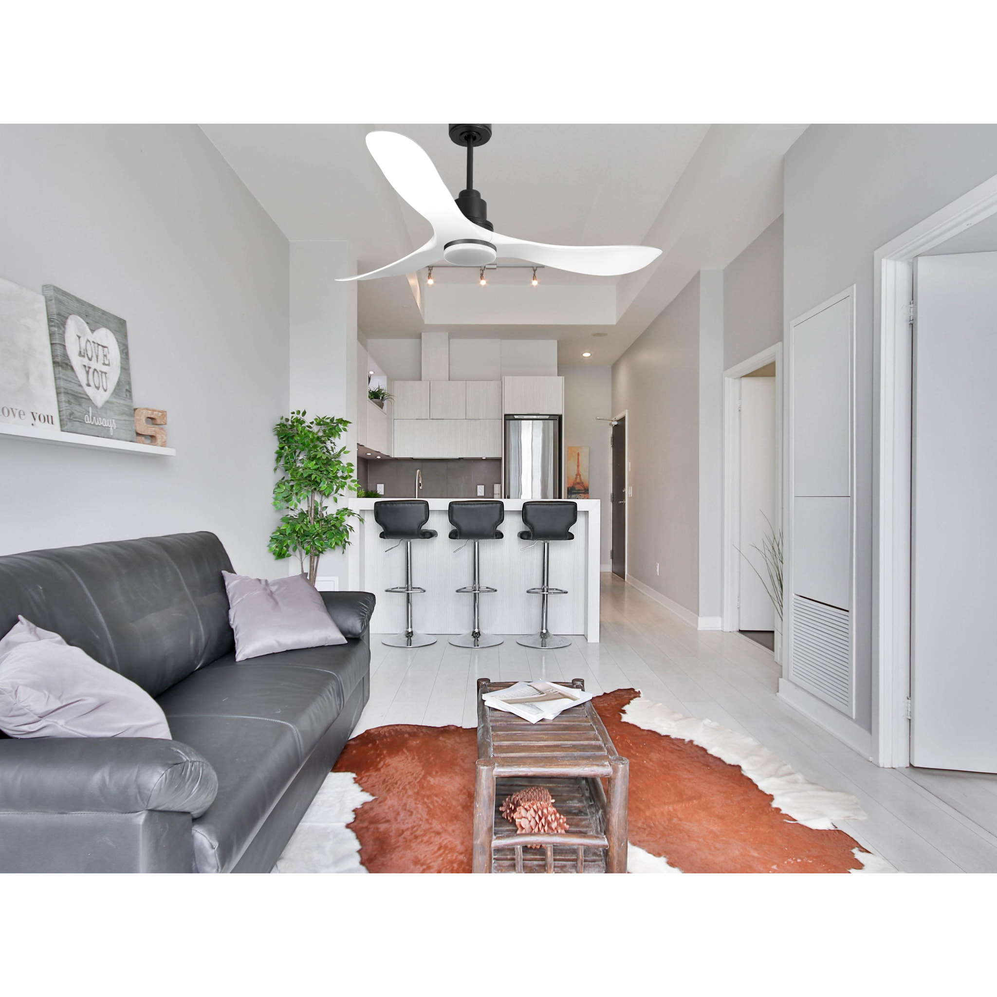 Ventilador de techo Reversible Termostato Dimable Wifi Motor DC Techos Inclinados Mando a Distancia Luz tres tonos Hypersilence Memoria TongaD132C04LED64621 PURLINE