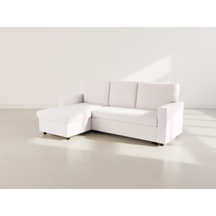 Meiya - Canapé d'angle réversible 4 places convertible avec coffre en tissu bouclette - Beige