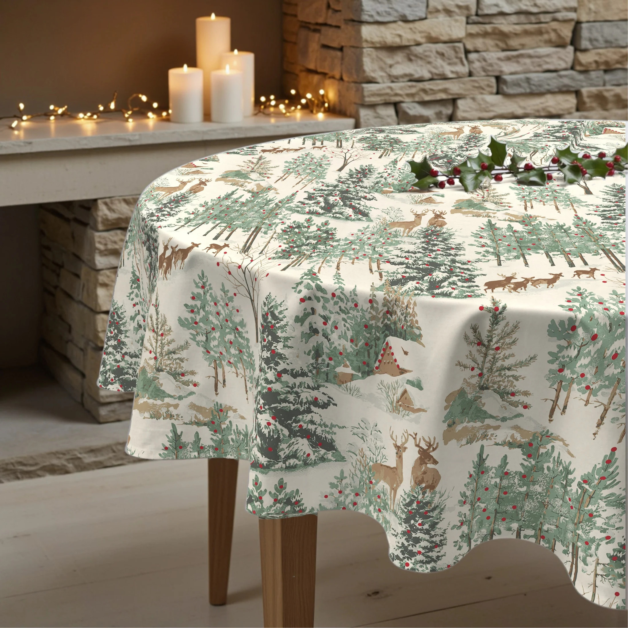 Nappe ronde anti-taches Christmas Cerf 1-100