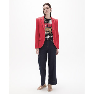 Blazer rosso con revers rifiniti con stampa animalier