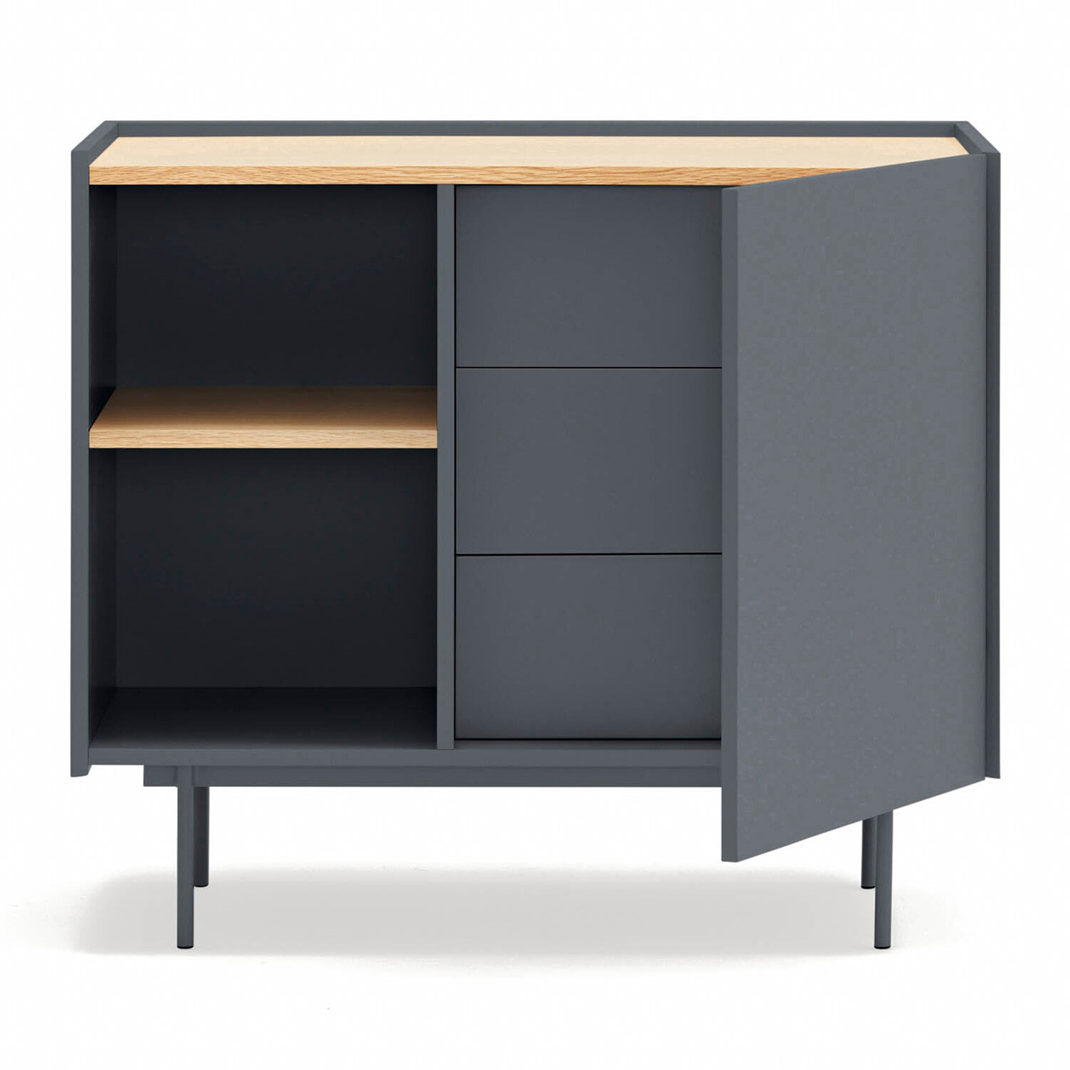 Cómoda Otto 1 puerta y 3 cajones interiores gris antracita y roble