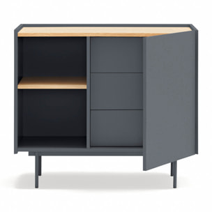 Cómoda Otto 1 puerta y 3 cajones interiores gris antracita y roble
