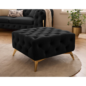 Camden - pouf chesterfield en velours - pieds en métal doré - Noir