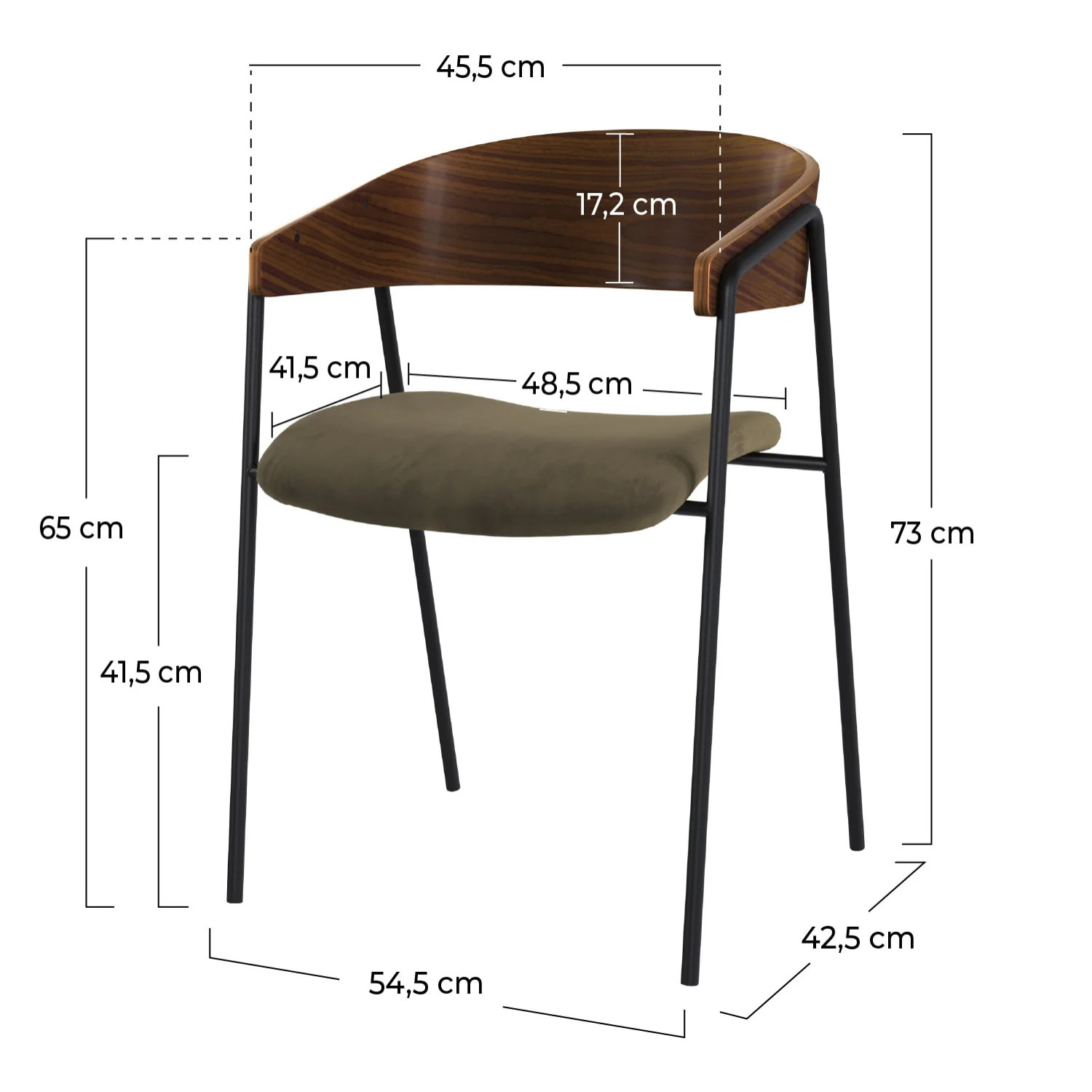 Lot de 2 chaises en velours vert kaki et bois de noyer - Esmée