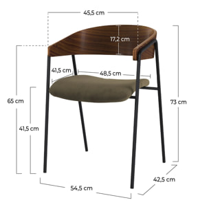Lot de 2 chaises en velours vert kaki et bois de noyer - Esmée