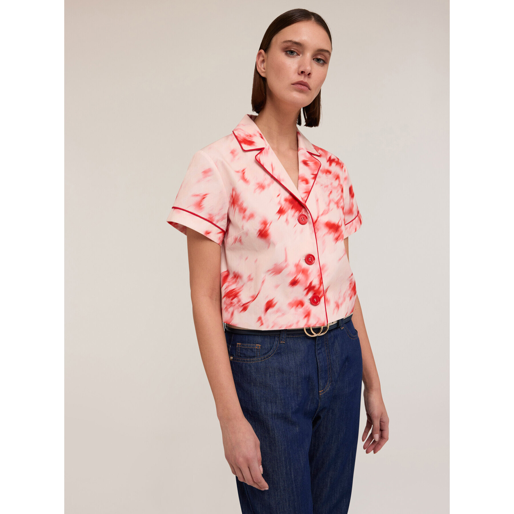Motivi - Camisa corta estampada chiné - Rojo