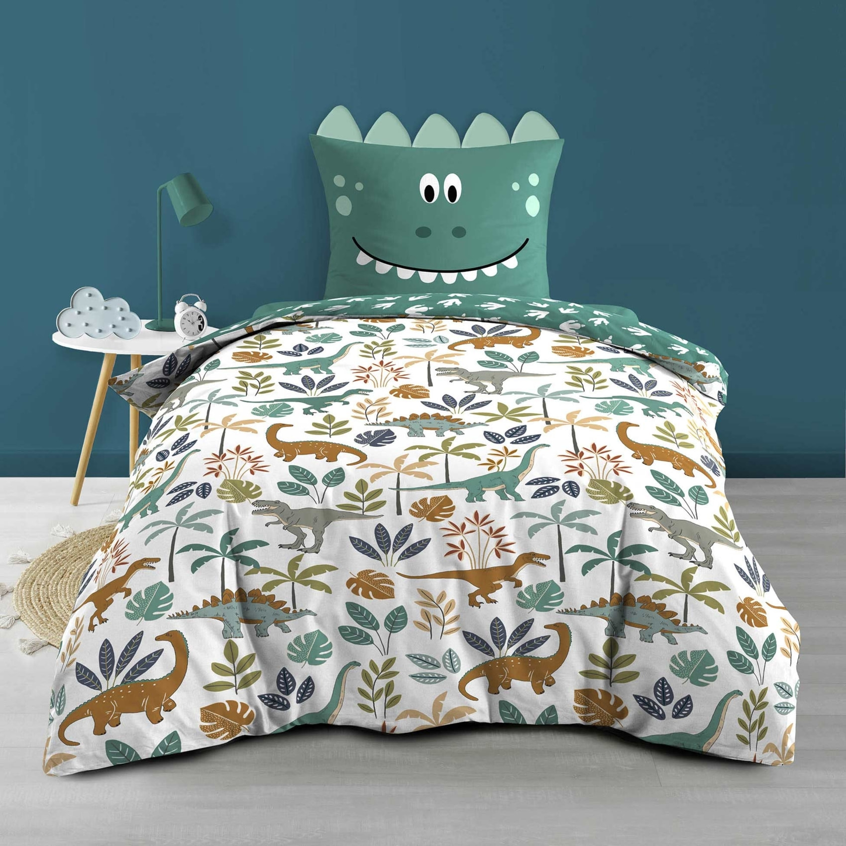 Parure de lit 2 Pièces Réversible Dinosaure - Vert