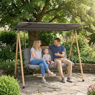 Balancelle de jardin 3 places design structure acier effet bois auvent réglable gris