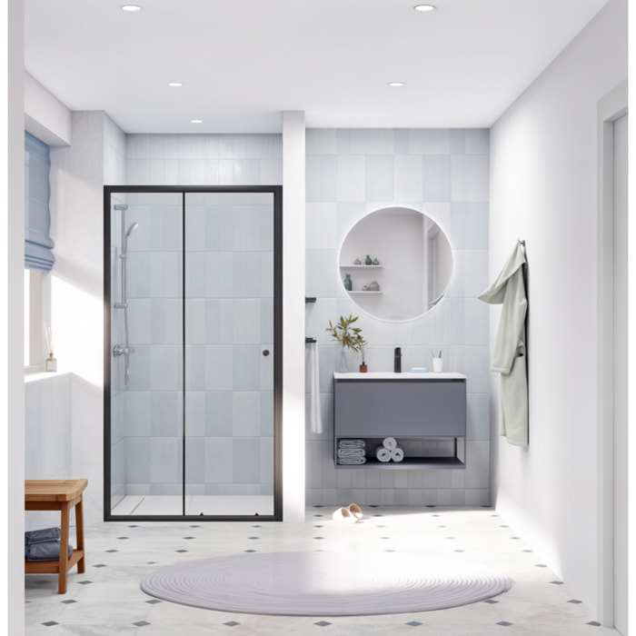 SAT PROJECT  Porte de douche 100x185cm coulissante avec profilé noir mat (SATPROMUD100CT)