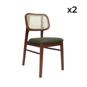 Chaise vintage bois d'hévéa et cannage (lot de 2) MANI