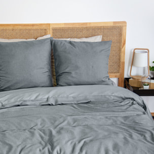 Parure housse de couette 3PCS en MICROFIBRE EFFET FLANELLE - ARDOISE