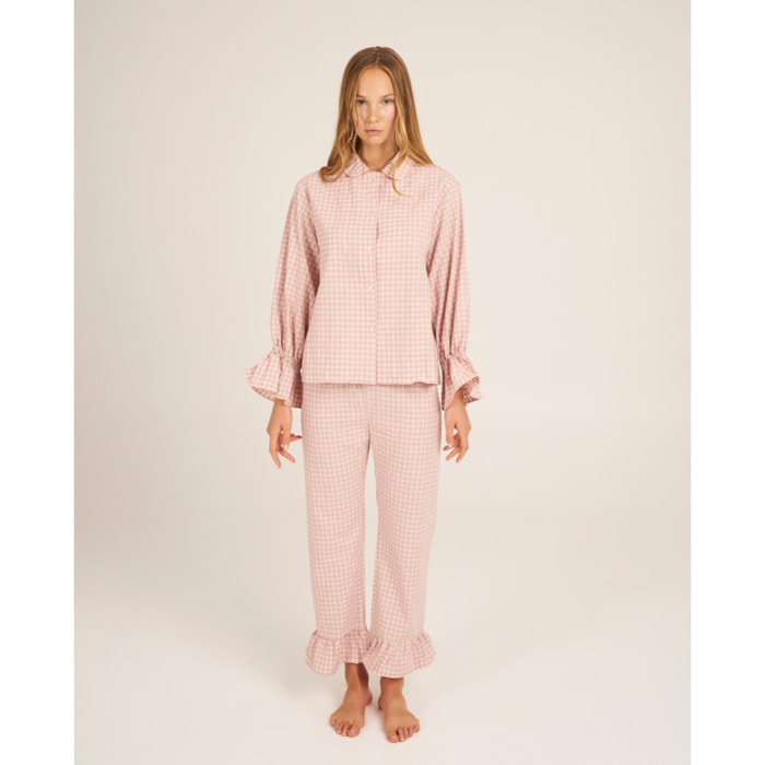 Pantalón de pijama de mujer vichy con volante en los tobillos