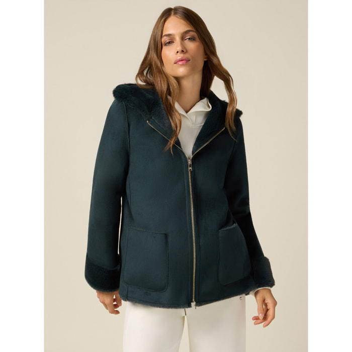 Oltre - Parka en tejido suave con capucha - Petrol Blue