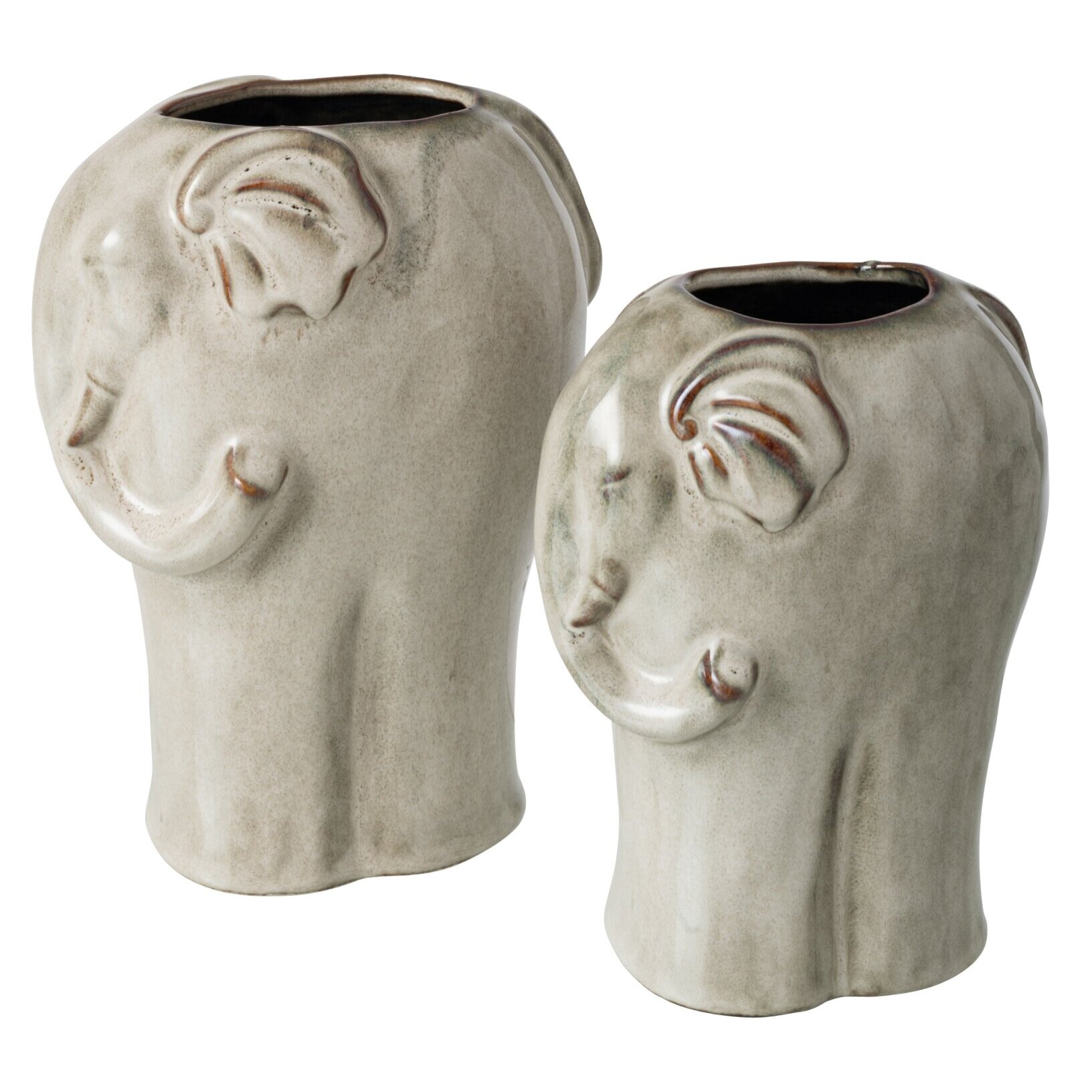 J-Line Cache-pot éléphant - porcelaine - gris vert - large