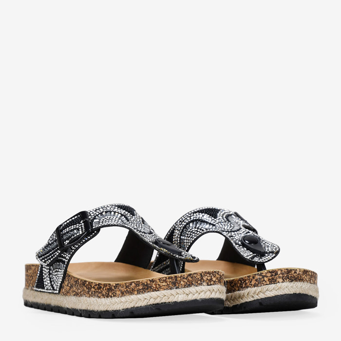 Sandalias de dedo negras con esparto