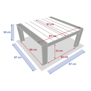 Table basse de jardin carrée "Évasion" argile & lin 87 x 87cm en aluminium
