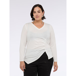 Fiorella Rubino - Camiseta con purpurina y drapeado lateral - Blanco