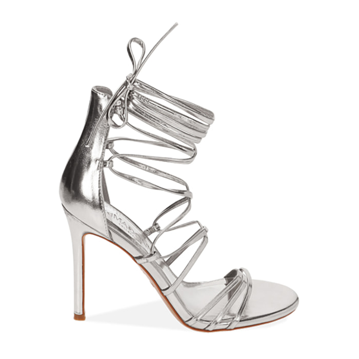 Sandalias plateadas, tacón de 10,5 cm