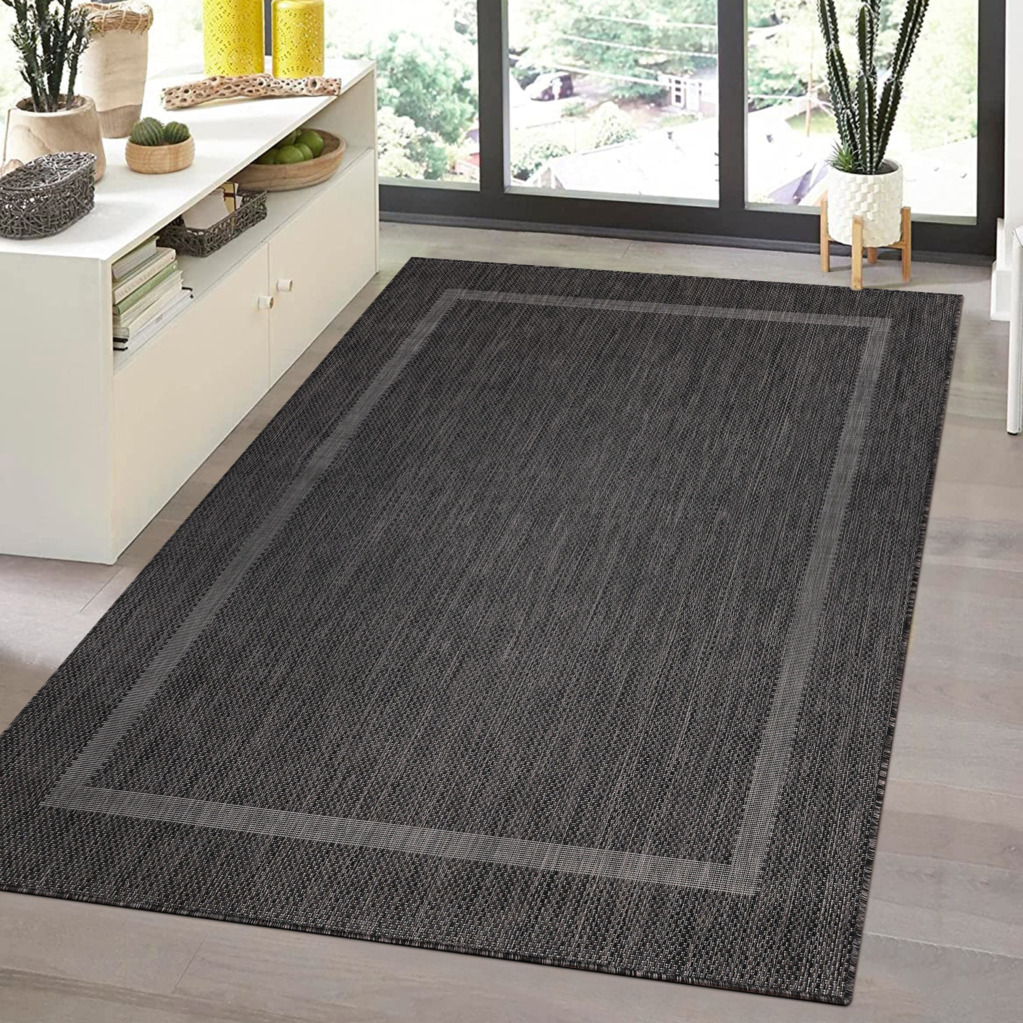 FARO - Tapis rond intérieur extérieur à motif Noir