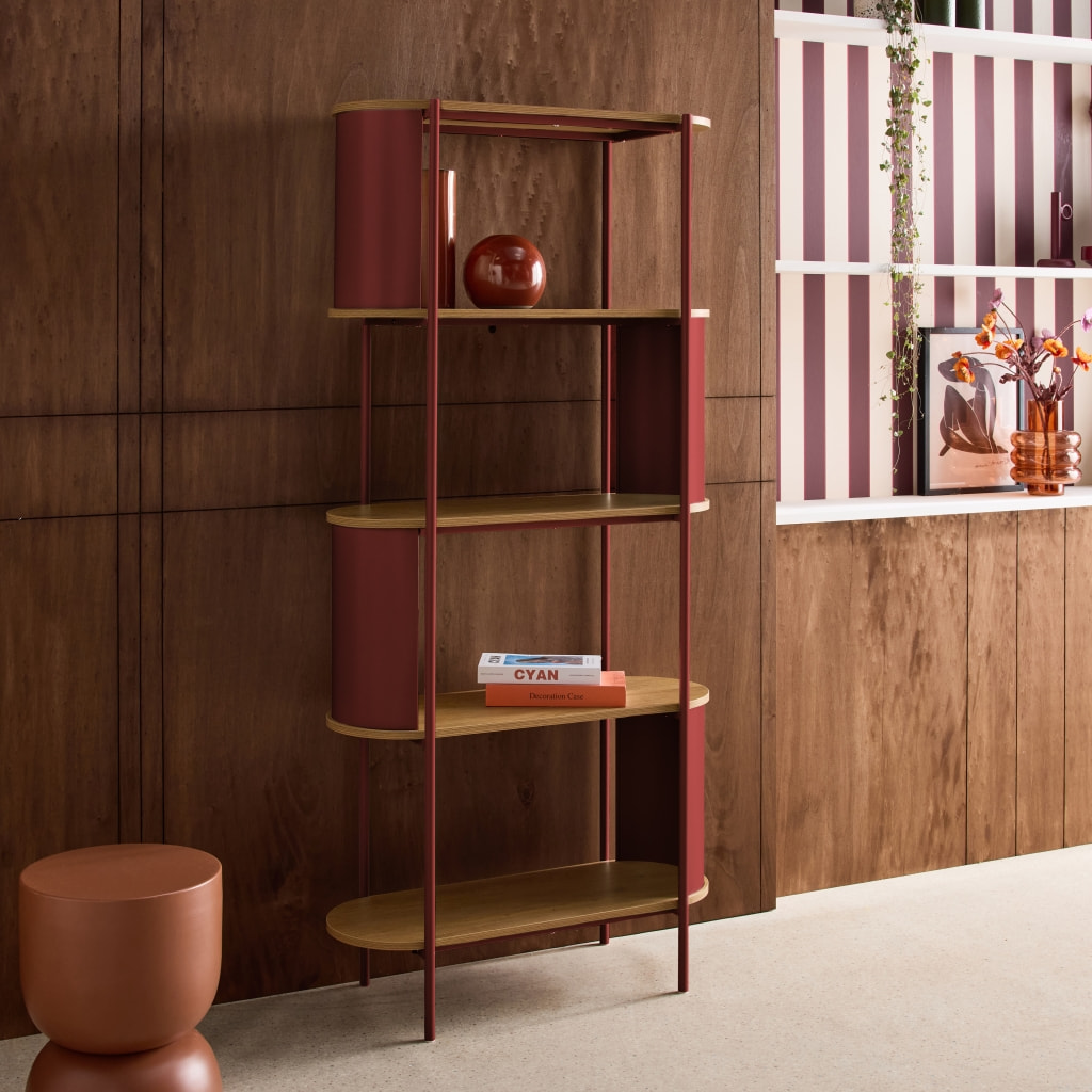 Etagère bibliothèque métal courbé et décor bois 5 niveaux MOLTO