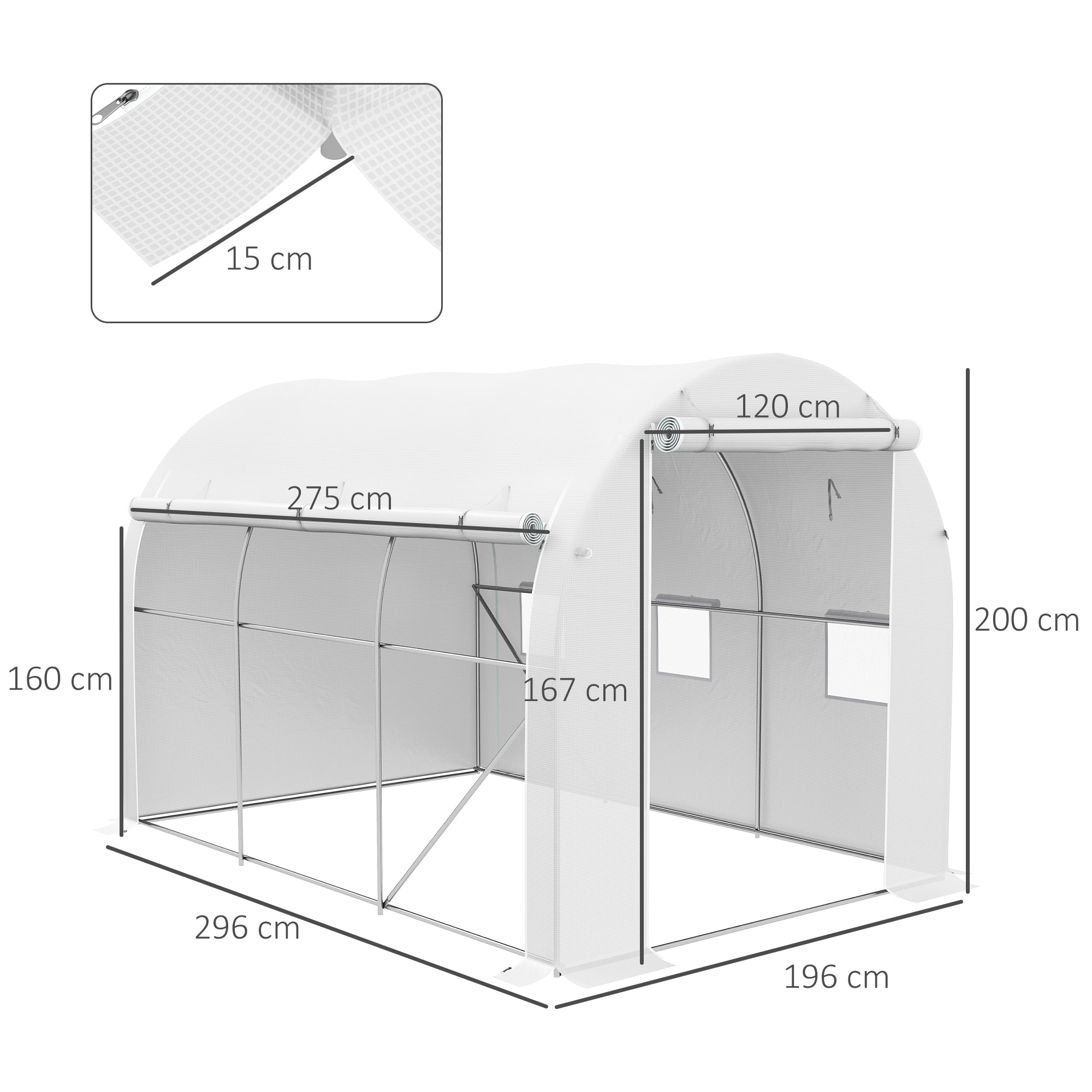 Serre de jardin tunnel 6 m² acier galvanisé renforcé dia. 1,9 cm bâche PE haute densité blanc