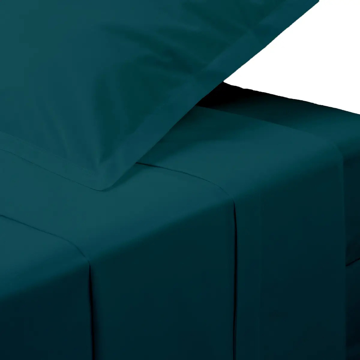 Drap plat "Landiha" percale bleu égéen 180x290cm