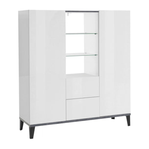 Credenza moderna a 2 ante e 2 cassetti, Made in Italy, Madia con ripiani, Buffet di design da ingresso, Cm 120x40h133, Bianco lucido e Ardesia