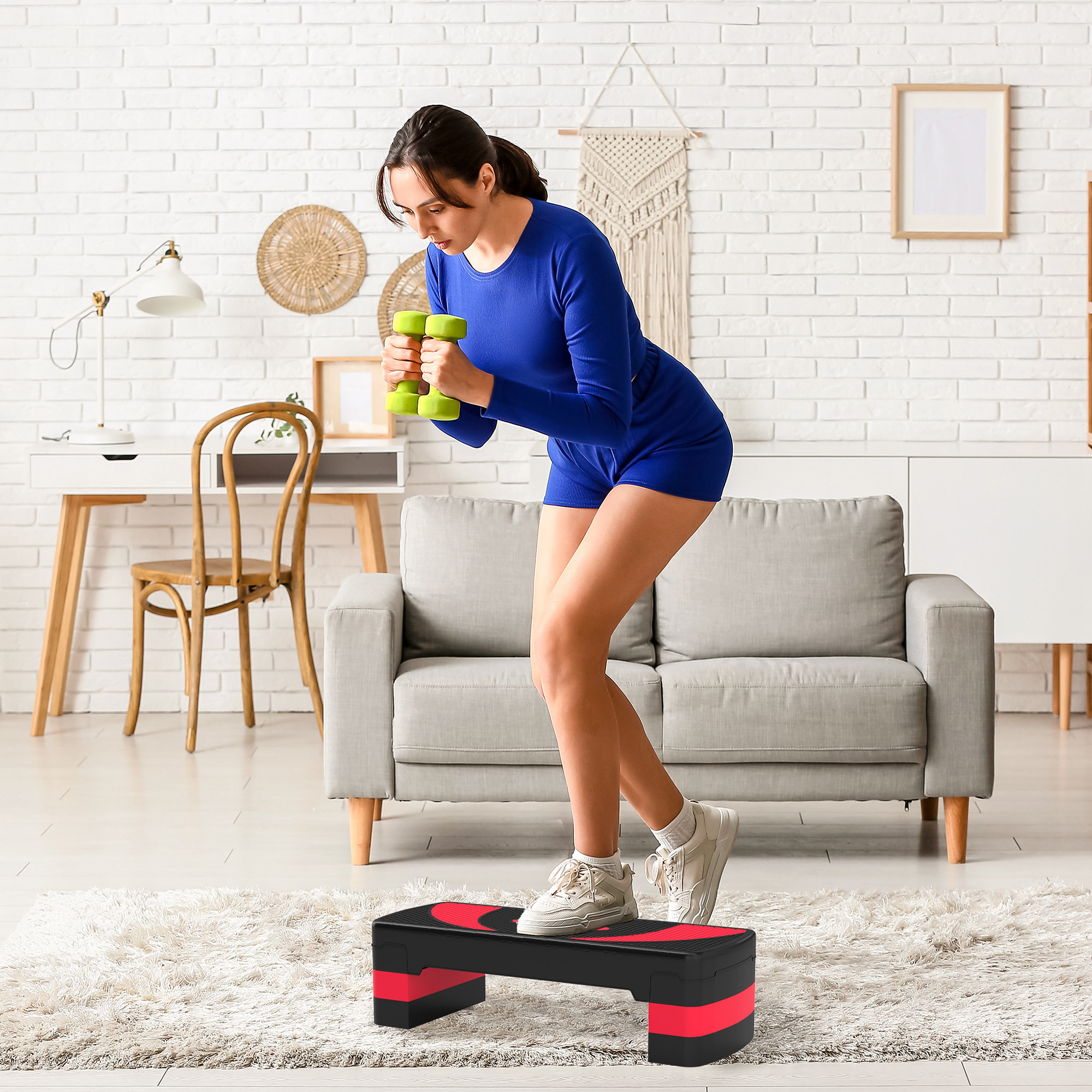 Step de Aeróbic, Step para Fitness Antideslizante con Altura Regulable 3 Niveles de 10/15/20 cm, Tabla Plataforma Stepper para Ejercicio en Casa Gimnasia, Carga 150 kg 80x31x20 cm, Rojo