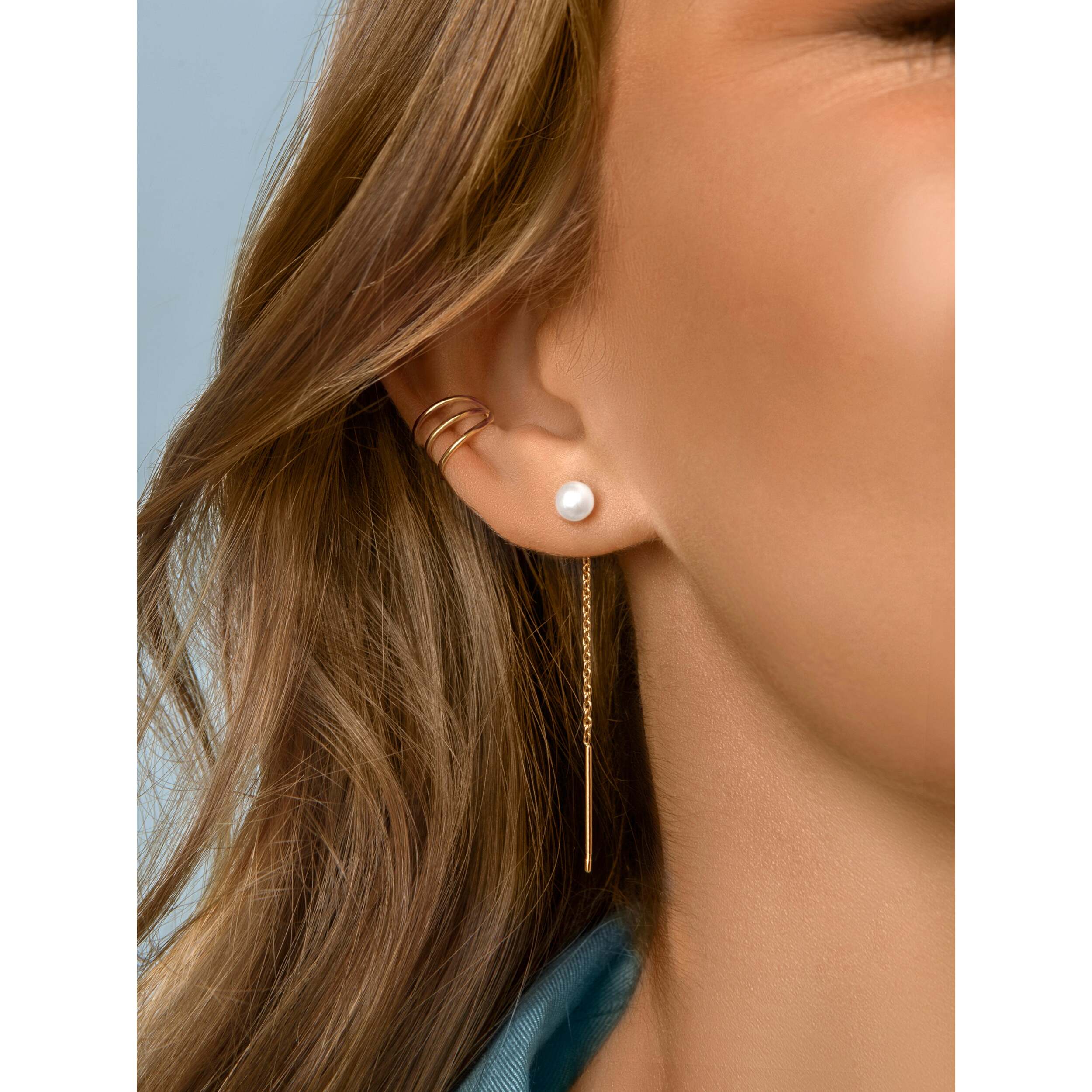 Orecchino Falling Pearl Argento Placcato Oro