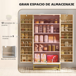 Armario de Cocina, Armario Despensa Cocina, con 2 Puertas con 12 Estantes, Alacena Moderna, con 5 Estantes Ajustables, Base de Acero, para Comedor, Salón, 58x29x119,5 cm, Blanco