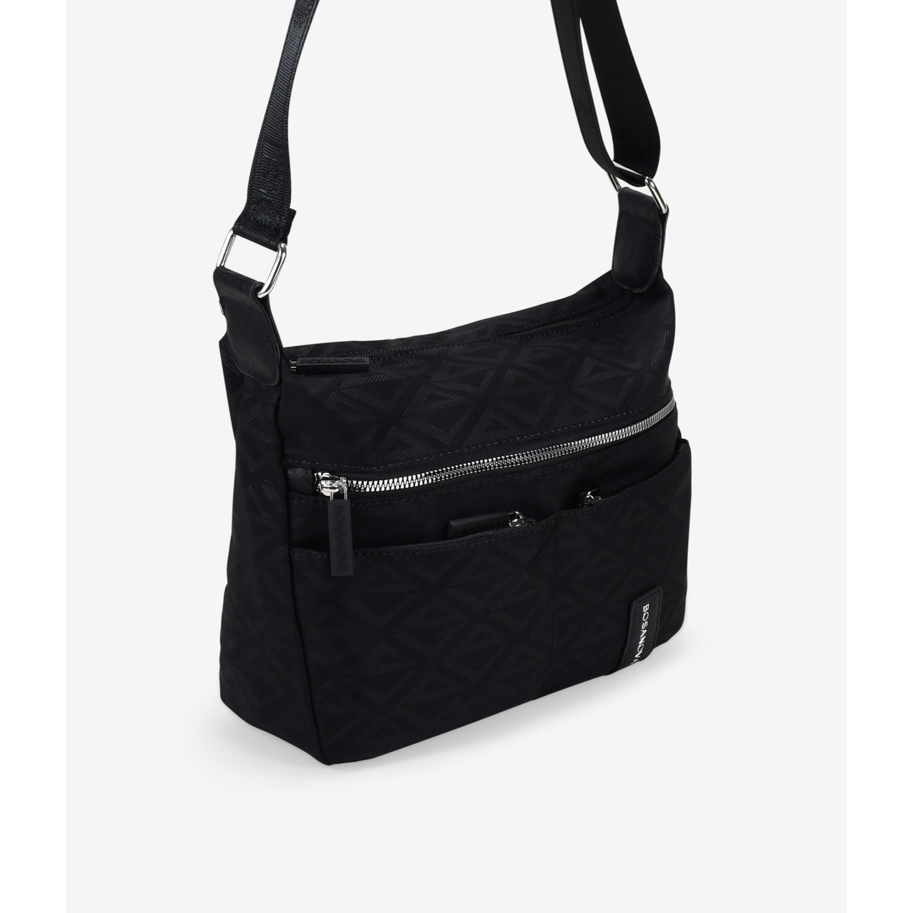 Bolso bandolera negro en nailon con bolsillos