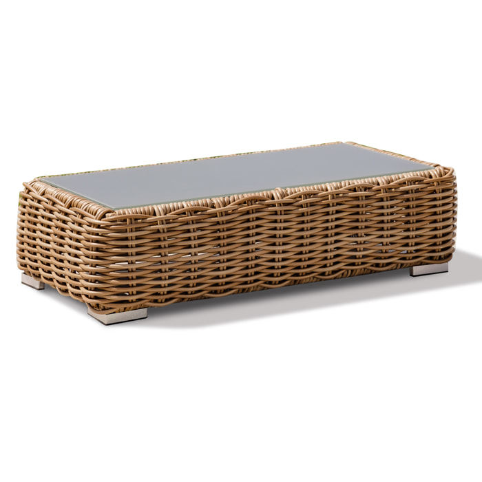 BORABORA - Table basse en résine tressée et plateau verre