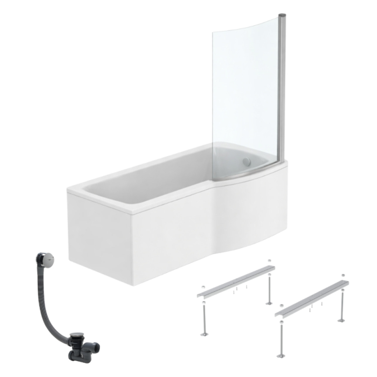 Pack baignoire bain douche 170 x 80 cm droite Connect Air + tablier + pare bain fixe  + pieds + vidage Chromé