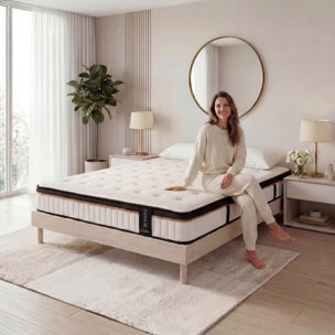 Ensemble Matelas Émeraude & Sommier Kit Bois, Mémoire de Forme & Air System, 25 cm, Accueil Moelleux, Soutien Ferme, Lattes Actives