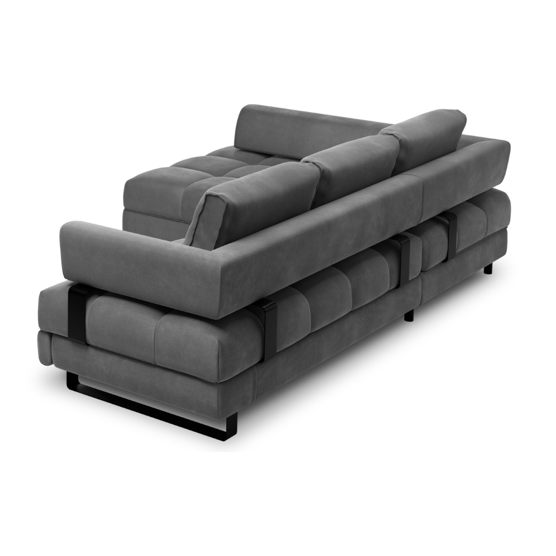 Canapé d'angle gauche convertible avec coffre de rangement "Clinton" 5 places en velours gris foncé